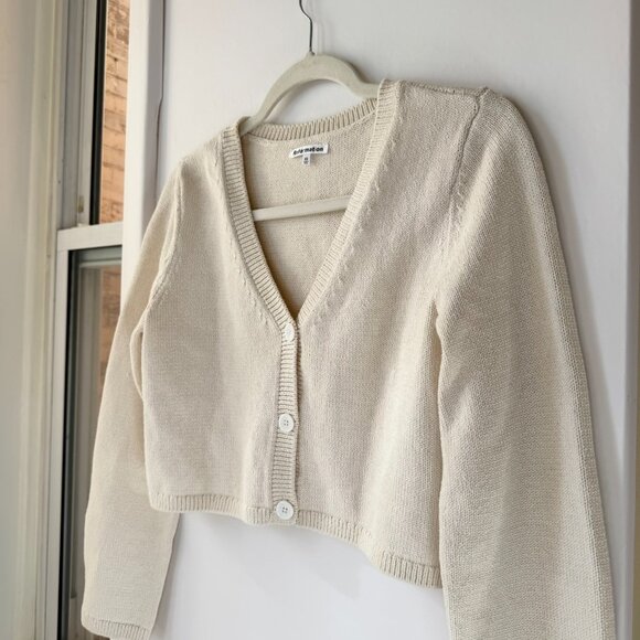 Reformation Cropped Cotton Cardigan Sweater Cream XS - Picture 13 of 14